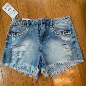 Embellished denim shorts
